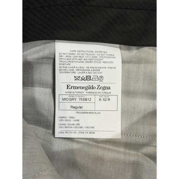 ERMENEGILDO ZEGNA Micronsphere Trousers 34x31 Gray Flat Front Dress Pants